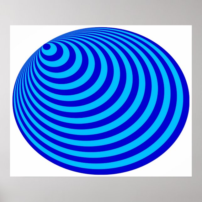 Op Art Bullseye Excentric Blue Bale Blue Poster (Vorne)