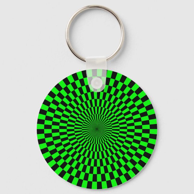 Op Art - Grün und Schwarz Schlüsselanhänger (Vorderseite)