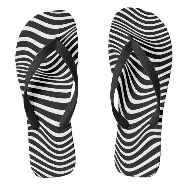 Op-Art Muster mit schwarz-weiß gewellten Linien Flip Flops (Fußbett)