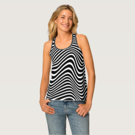 Op-Art Muster mit schwarz-weiß gewellten Linien Tanktop
