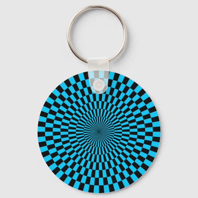 Op Art - Sky Blue und Black Schlüsselanhänger (Vorderseite)