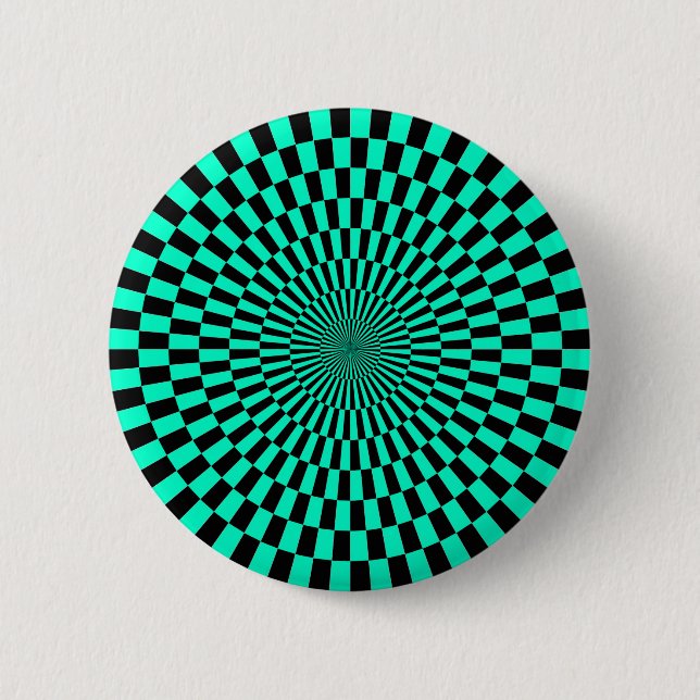 Op Art - Türkis und Schwarz Button (Vorderseite)