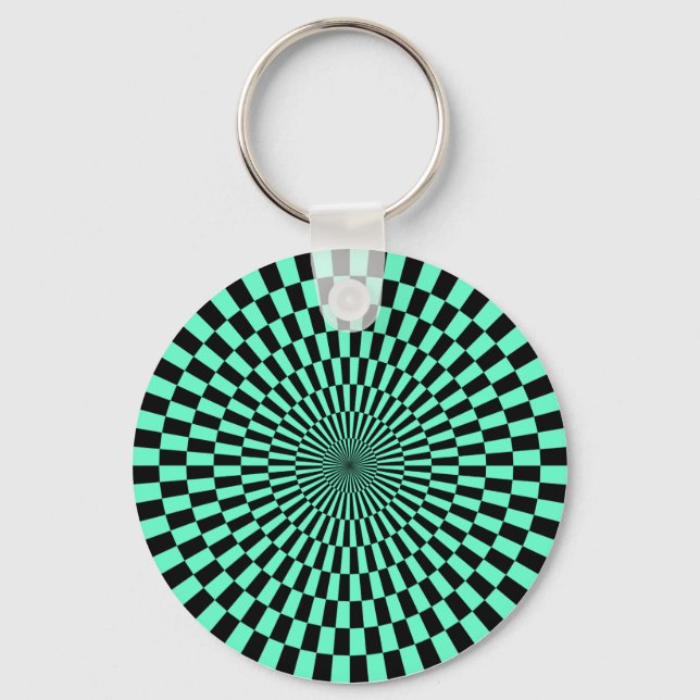 Op Art - Türkis und Schwarz Schlüsselanhänger (Vorderseite)