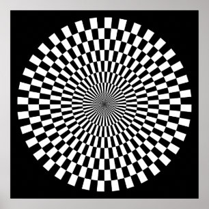 Op Art Wheel - Schwarz und Weiß auf Schwarz Poster