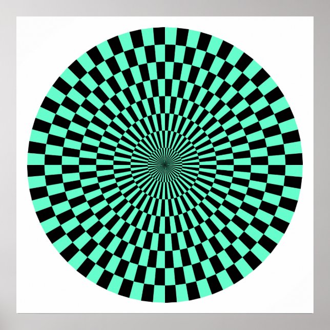 Op Art Wheel - Türkis und Schwarz Poster (Vorne)