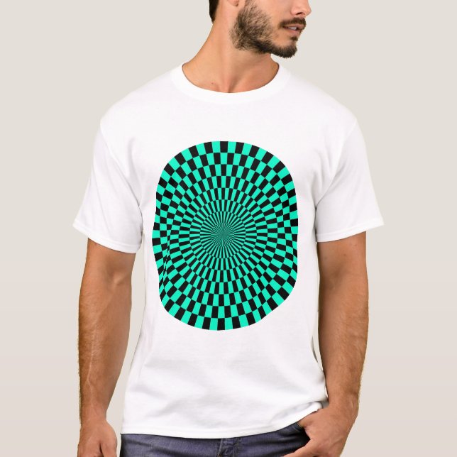 Op Art Wheel - Türkis und Schwarz T-Shirt (Vorderseite)