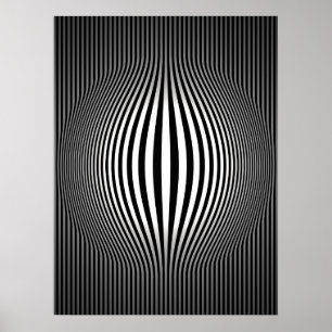Op Art wölbende vertikale Streifen Schwarz und Wei Poster