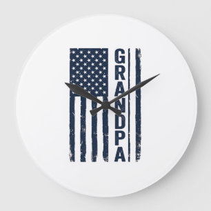 Opa Amerikanische Flagge Distressed Patriotisches  Große Wanduhr