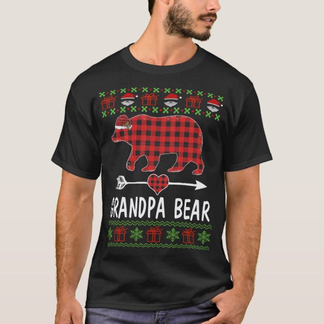 Opa Bear Santa Red Karierte Familie Pajamas für Ch T-Shirt (Vorderseite)