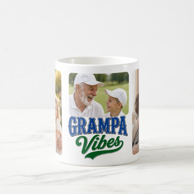 Opa blau-grüner Retro-Fotocollage Kaffeetasse (Mittel)