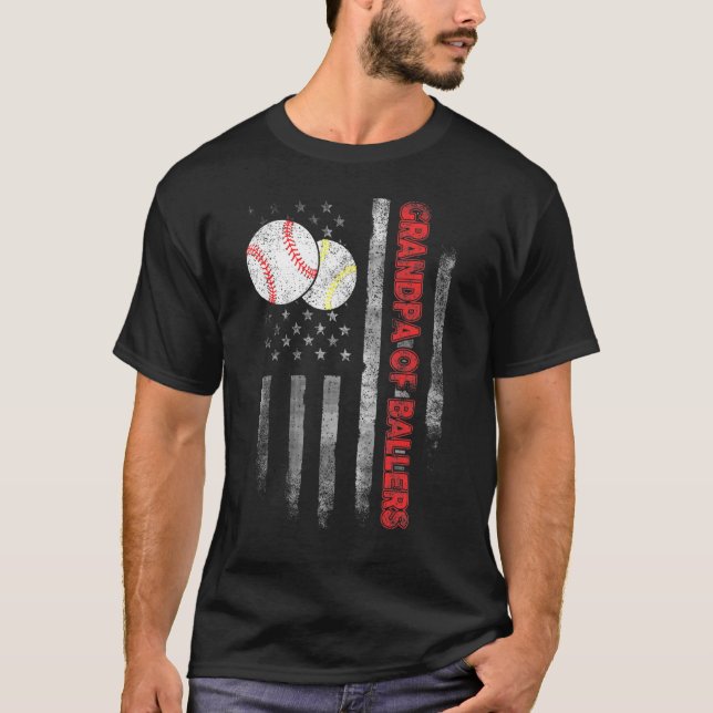 Opa der Baller American Flag Baseball Softball T-Shirt (Vorderseite)