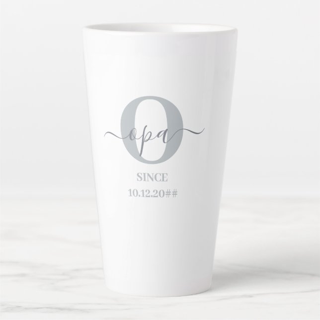 Opa Elegante Script Monogram Gray White Latte Tass Milchtasse (Vorderseite)