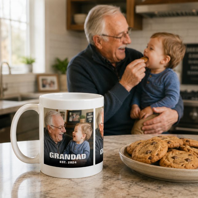 Opa Est Foto-Geschenk-Collage-Typografie Kaffeetasse (Grandad Est Photo Gift Collage Typography Coffee Mug)