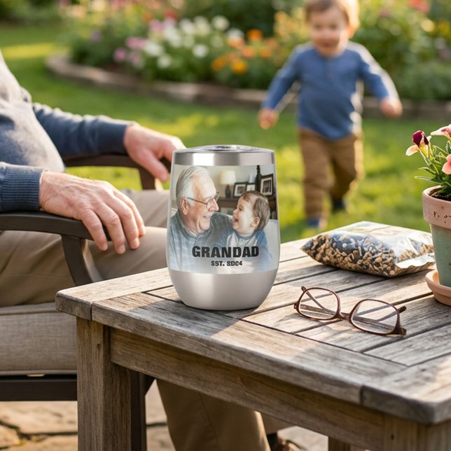 Opa Established Father Day Foto-Geschenk (Grandad Established Father Day Photo Gift Thermal Wine Tumbler)