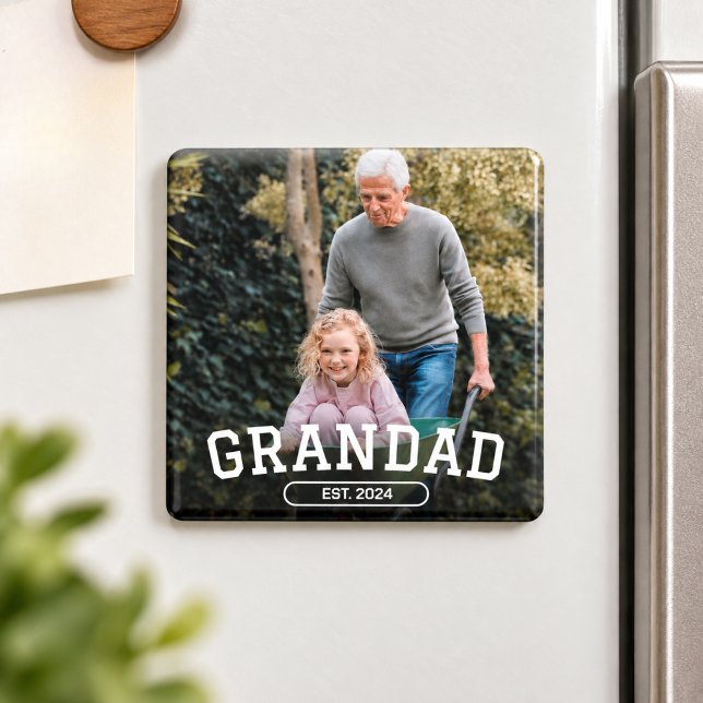 Opa Established Foto Neues Opa-Geschenk Magnet (Grandad Established Photo overlay white text New Grandpa Gift holiday )