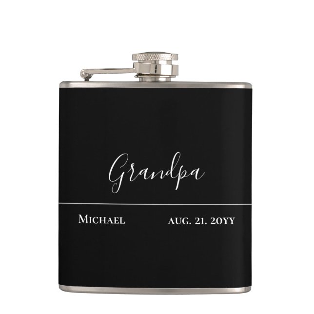 Opa-Geschenk - Modernes Jet Schwarz Personalisiert Flachmann (Vorderseite)