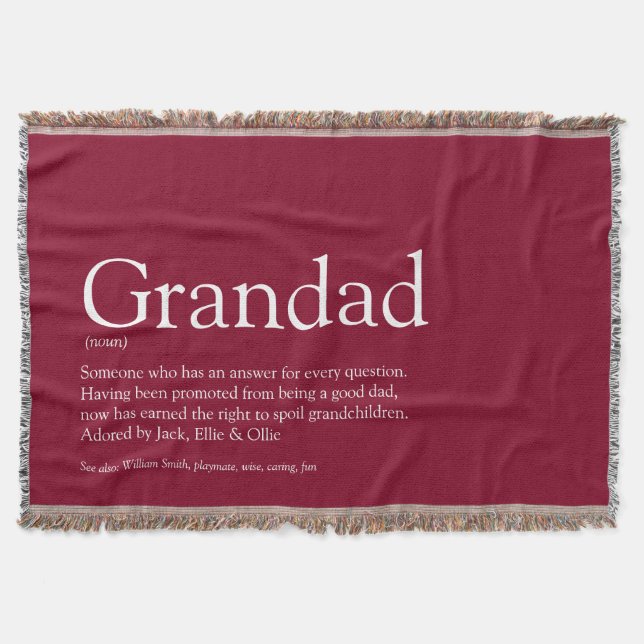 Opa Grandad Papa Definition Burgund Decke (Vorderseite)