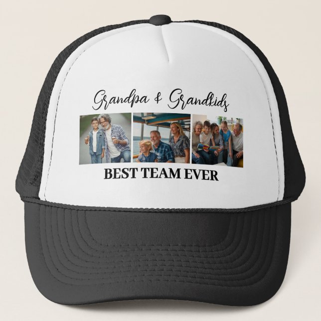 Opa & Grandkids Bestes Team je Custom 3 Fotos Truckerkappe (Vorderseite)