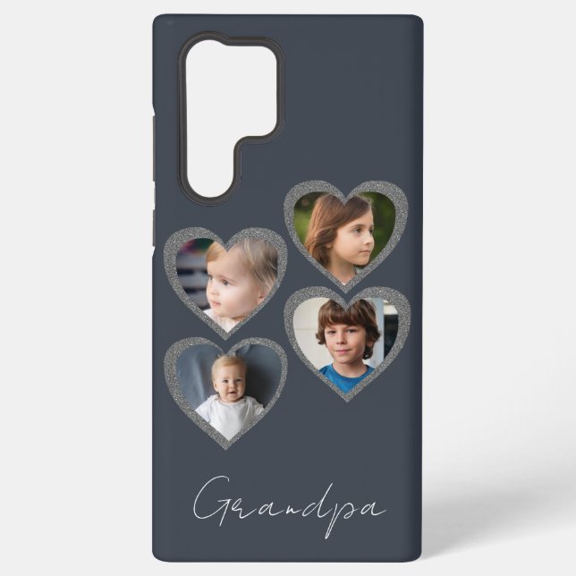 Opa Gray Hearts Großkinder FotoCollage Samsung Galaxy Hülle (Rückseite)
