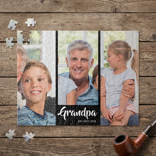 Opa hat modernes Skript 3 Foto eingerichtet (Grandpa Established Modern Script 3 Photo Jigsaw Puzzle)