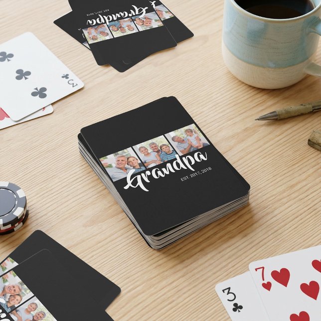 Opa hat modernes Skript Schwarz 3 Foto Spielkarten (randpa Established Modern Script Black 3 Photo Poker Cards)