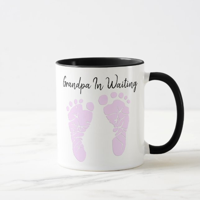 Opa in Gewartet Überraschung Pink Baby Footprints Tasse (Rechts)