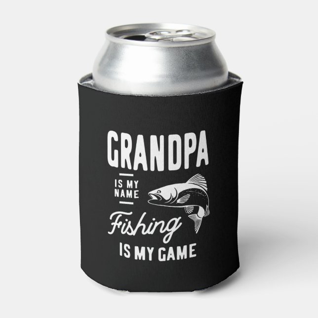 Opa ist mein Name Fischen ist mein Game-Geschenk Dosenkühler (Kanne Vorderseite)