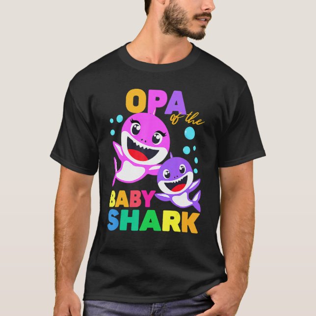 Opa of the Baby Birthday Shark Opa Hai Weihnachten T-Shirt (Vorderseite)
