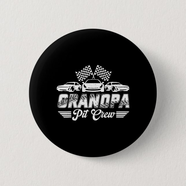 Opa Pit-Crew Geburtstagsfeier Rennwagenliebhaber Button (Vorderseite)