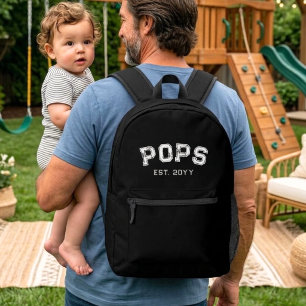 Opa Pops Est Jahr Spitzname Fett Weiße Varsity Bedruckter Rucksack