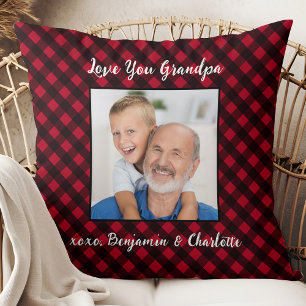 Opa Red Buffalo Kariertes Custom Foto Weihnachten Kissen