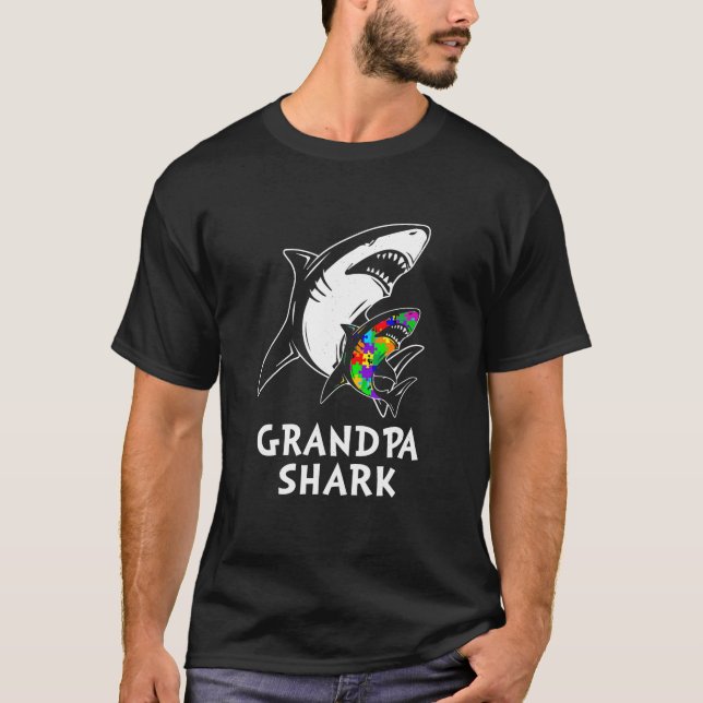 Opa Shark T Shirt Autismus Bewusstsein (Vorderseite)