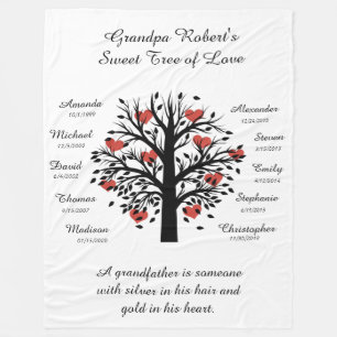 Opa Tree (Herzen) Schwarz/Weiß 10 Namen & Daten Fleecedecke