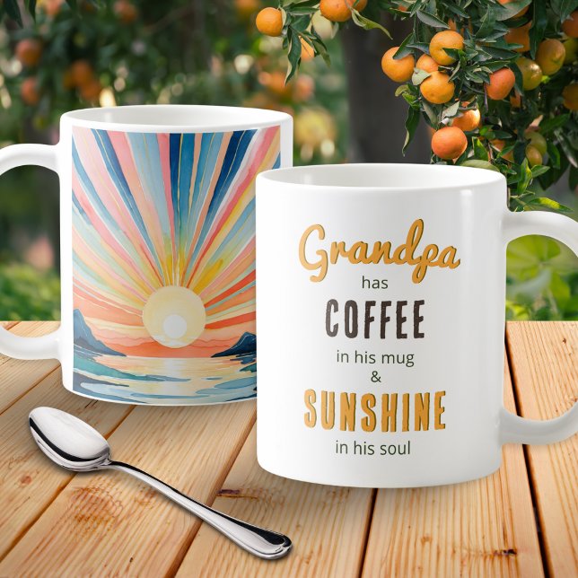Opa Watercolor Sonnenaufgang Inspirierend Angebot Kaffeetasse (A coffee mug for Grandpa with colorful sunrise illustration and uplifting quote)