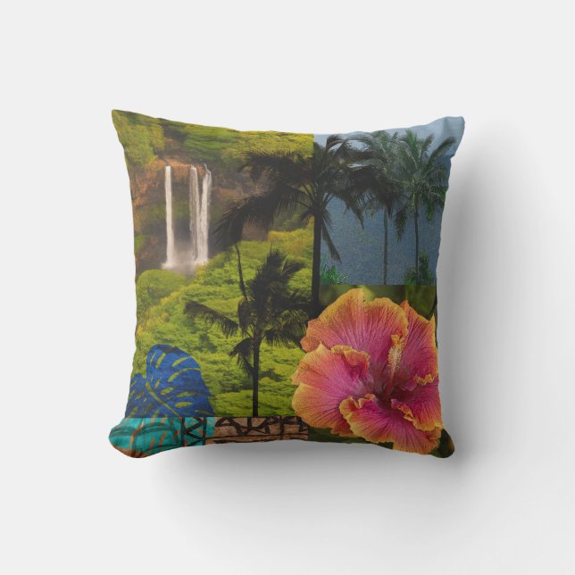 Opaeka'a Falls, Kauai Hawaiian Collage Reversible Kissen (Vorderseite)