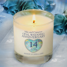 Opal 14th Wedding Anniversary Candle blue 14 years