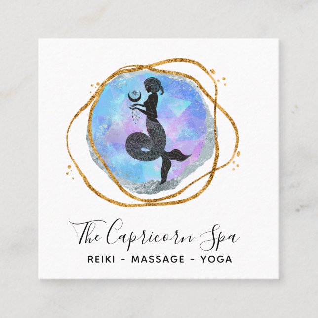 *~* Opal Capricorn Meerjungfrau Goldene Göttin Quadratische Visitenkarte (Vorderseite)