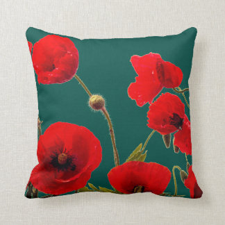 Opal Cyan Deep Colorful Red Poppy Blume Floral Kissen