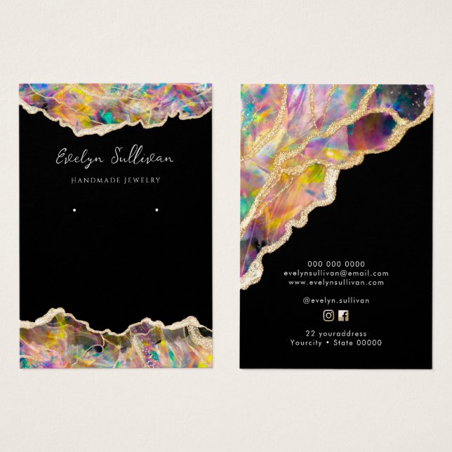 Opal-Design auf der schwarzen Schmuckkarte (Vorne & Hinten)