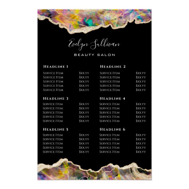 Opal Design auf Schwarze Preisliste Glossy Poster (Vorderseite)