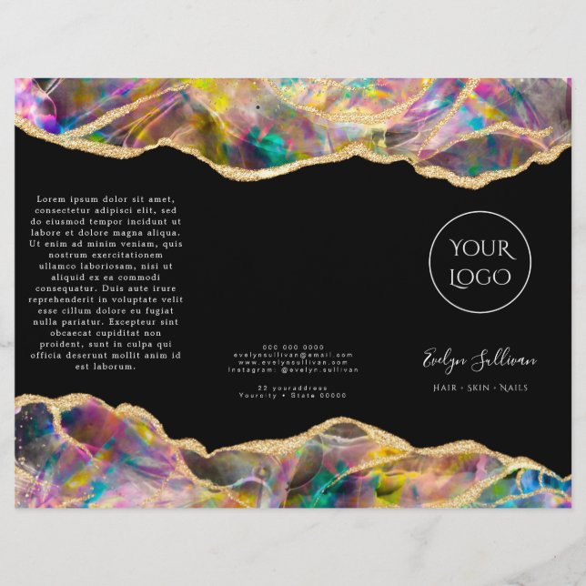 Opal-Design auf schwarzer Broschüre (Vorderseite)