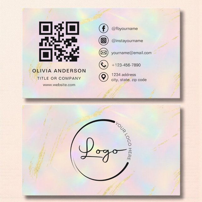 Opal Faux Gold Minimalist QR Code Visitenkarte (Von Creator hochgeladen)
