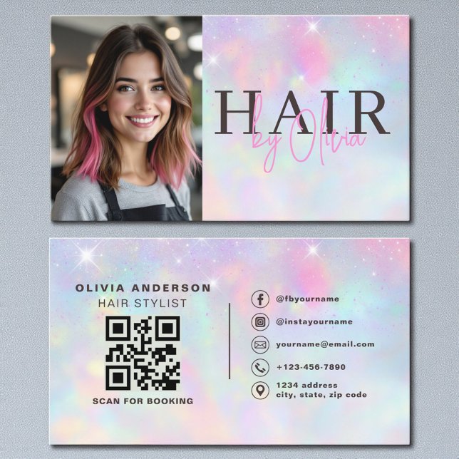 Opal Glitter Haarstylist Foto QR Code Visitenkarte (Von Creator hochgeladen)