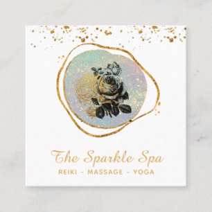 *~* Opal Gold Glitzer Frame Floral Rose Quadratische Visitenkarte
