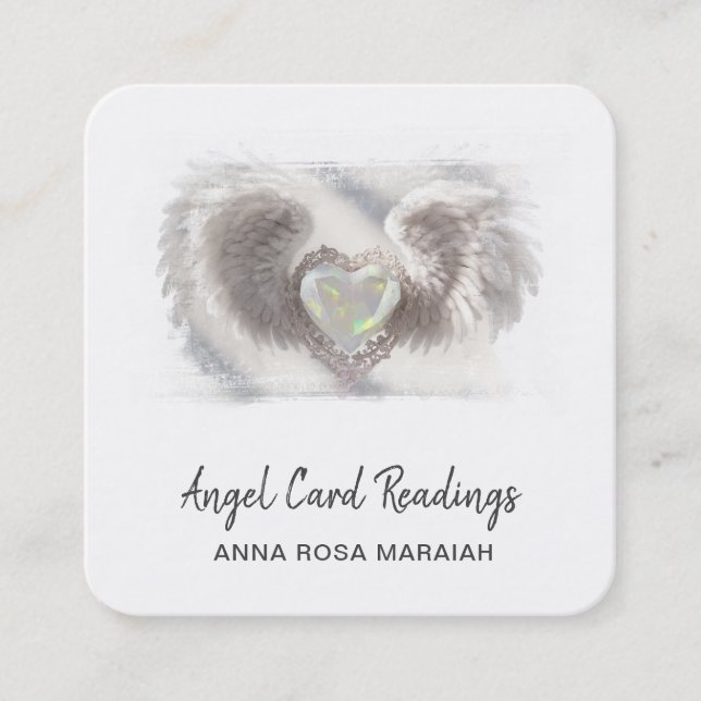 *~* Opal Heart QR Angel Wings AP78 Weißes Delikat Quadratische Visitenkarte (Vorderseite)