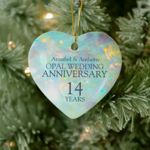 Opal-Hochzeitsjubiläum 14. Herz-Foto-Ornament Keramik Ornament
