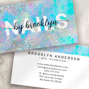 Opal Holografischer Glitter Schrift Nagelkünstler  Visitenkarte