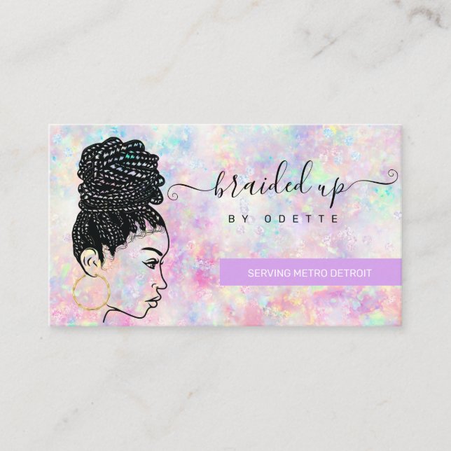 Opal Holographic Hair Braiding Braider Stylist Bus Visitenkarte (Vorderseite)