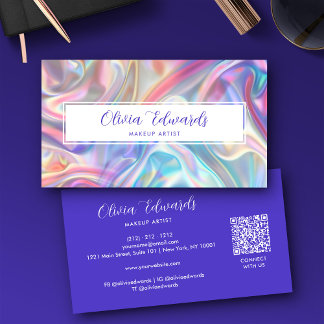 Opal Iridescent Script Violet QR Code Visitenkarte