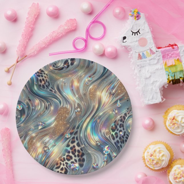 Opal Leopard Print Papier Teller Posh Glam (Party)